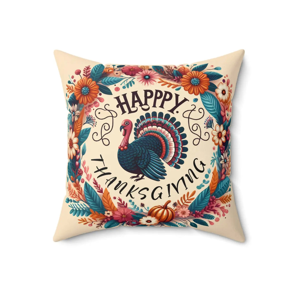 Cozy Thanksgiving Polyester Pillow - Happy Turkey Design - DipaliZ