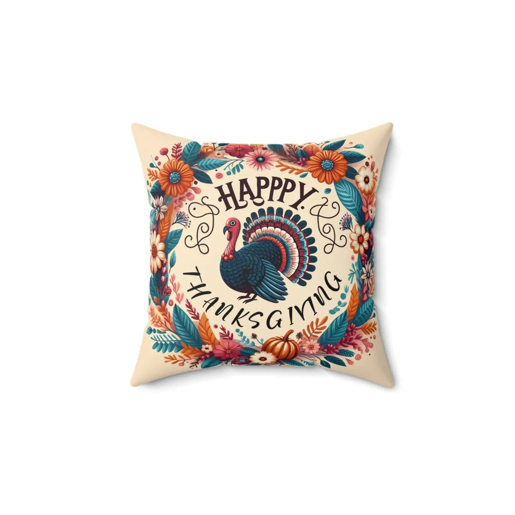 Cozy Thanksgiving Polyester Pillow - Happy Turkey Design - DipaliZ