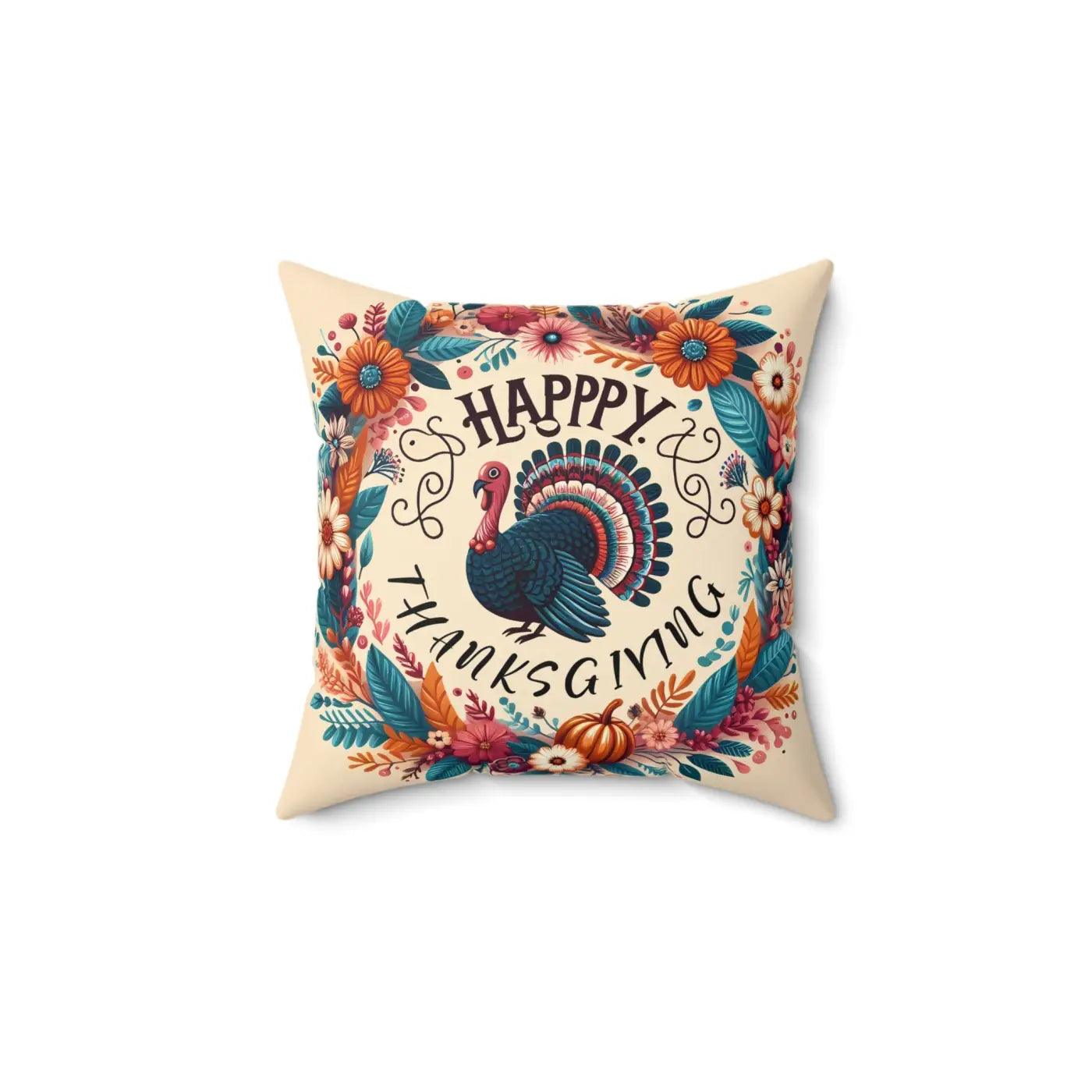 Cozy Thanksgiving Polyester Pillow - Happy Turkey Design - DipaliZ