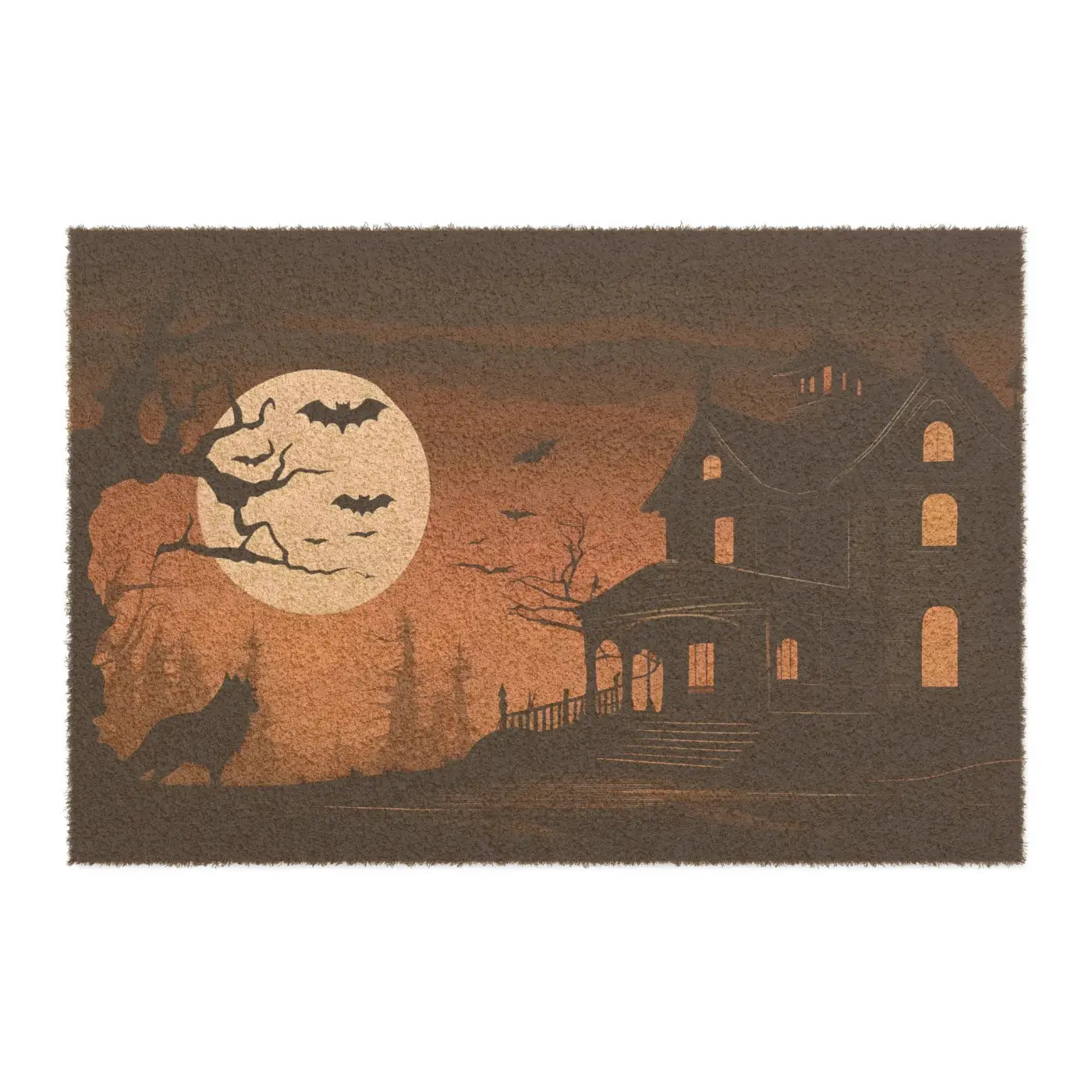 Spooky Coir Coconut Fiber Doormat - Halloween Black Vinyl Backing - DipaliZ