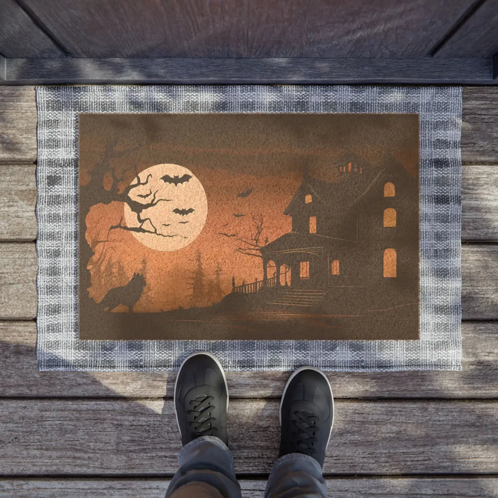 Spooky Coir Coconut Fiber Doormat - Halloween Black Vinyl Backing - DipaliZ