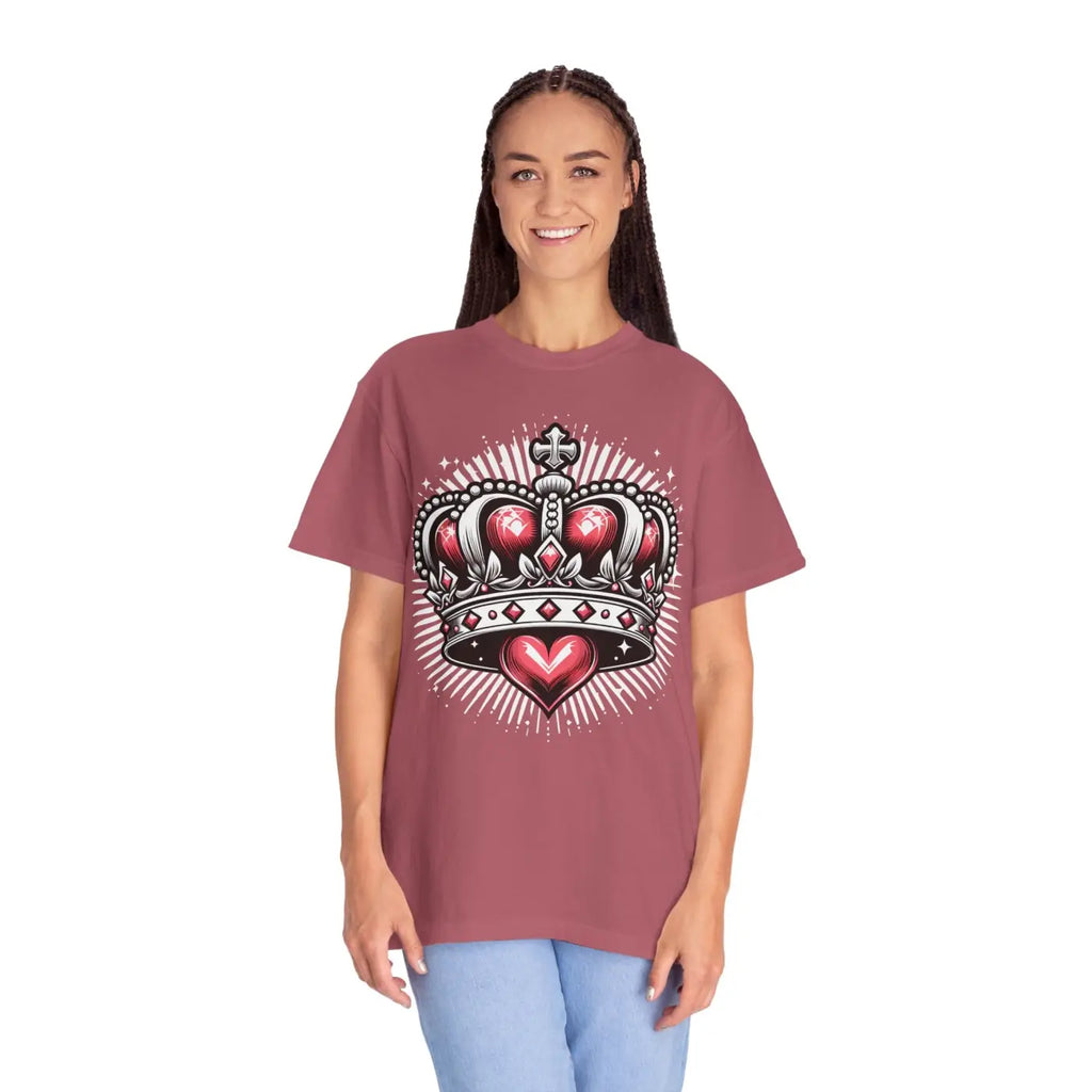Heart Crown Unisex Garment-Dyed T-Shirt - Pink Graphic - DipaliZ