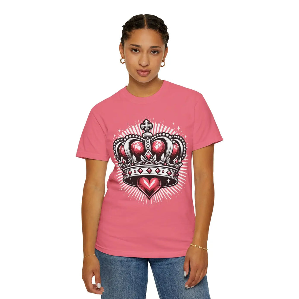 Heart Crown Unisex Garment-Dyed T-Shirt - Pink Graphic - DipaliZ
