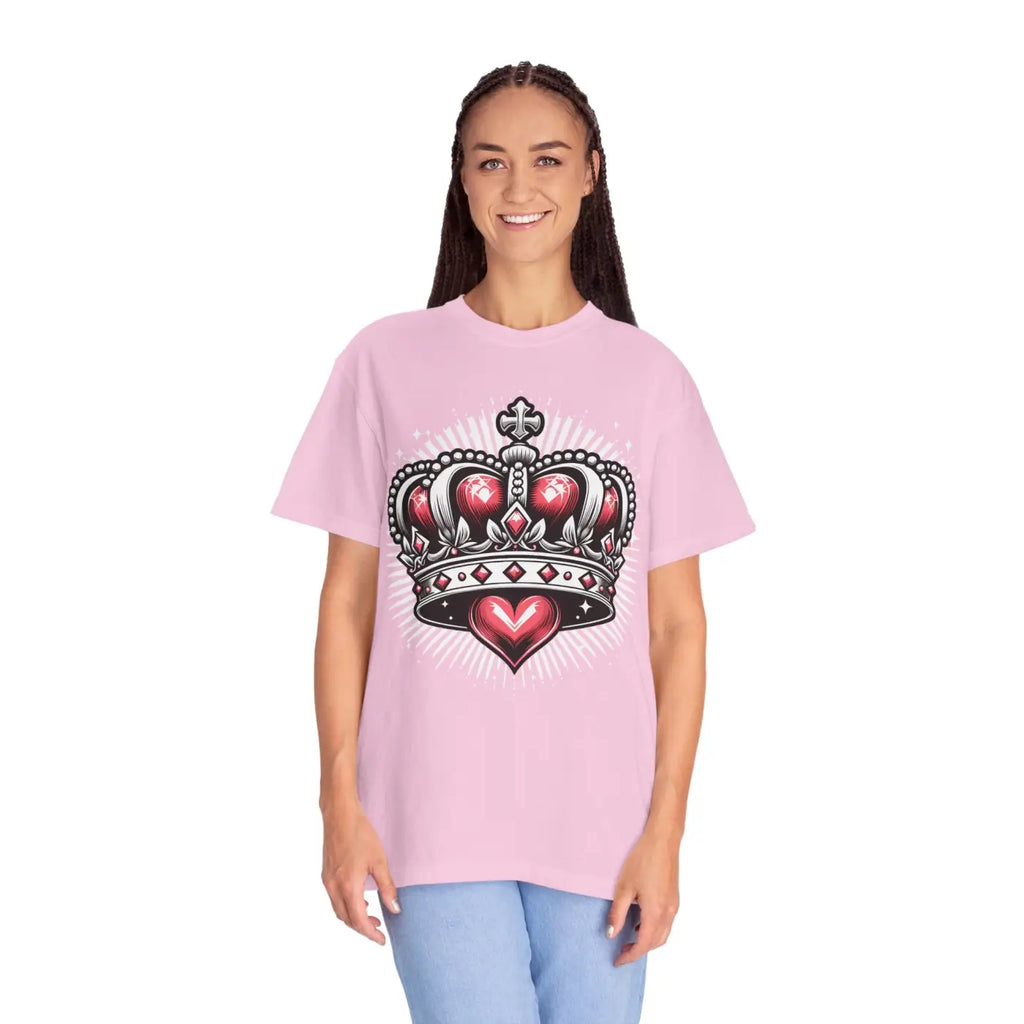 Heart Crown Unisex Garment-Dyed T-Shirt - Pink Graphic - DipaliZ