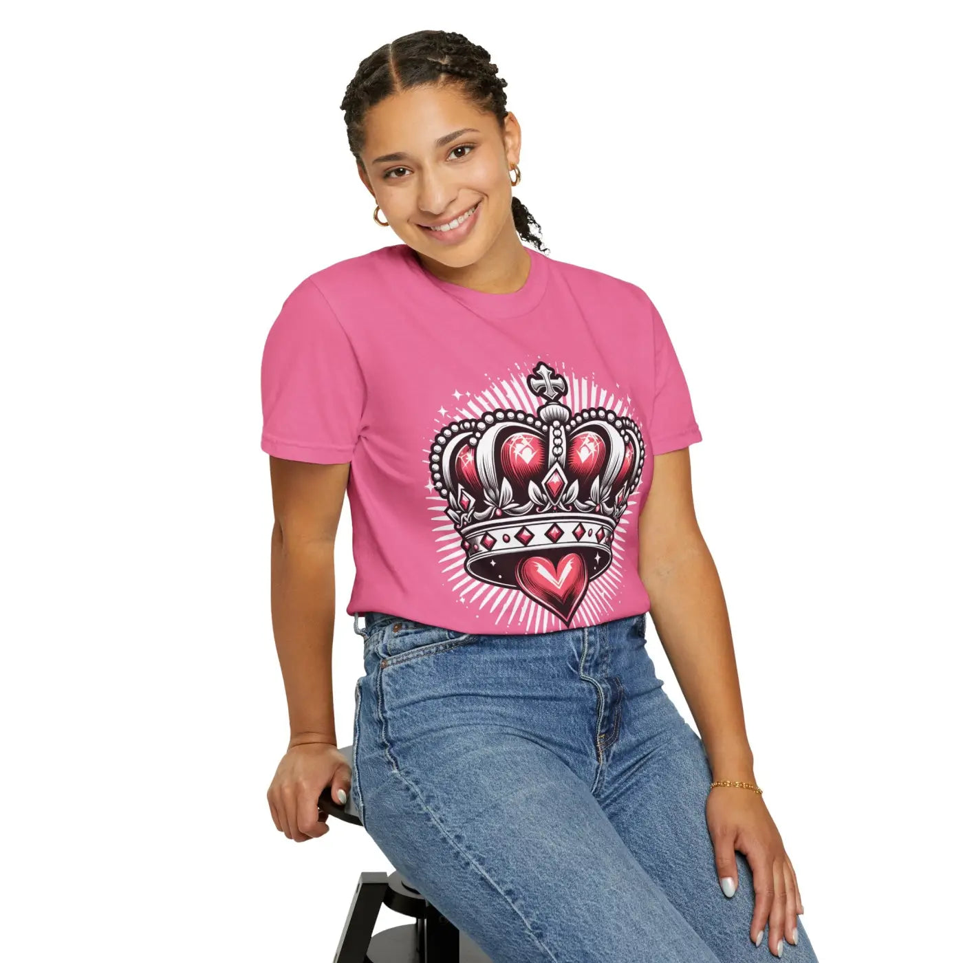Heart Crown Unisex Garment-Dyed T-Shirt - Pink Graphic - DipaliZ
