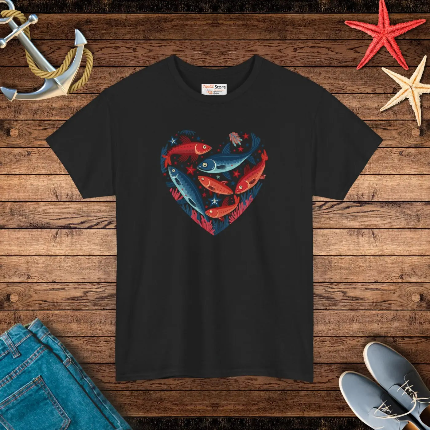 Fishes Unisex Heavy Cotton Tee - Heart Design - DipaliZ