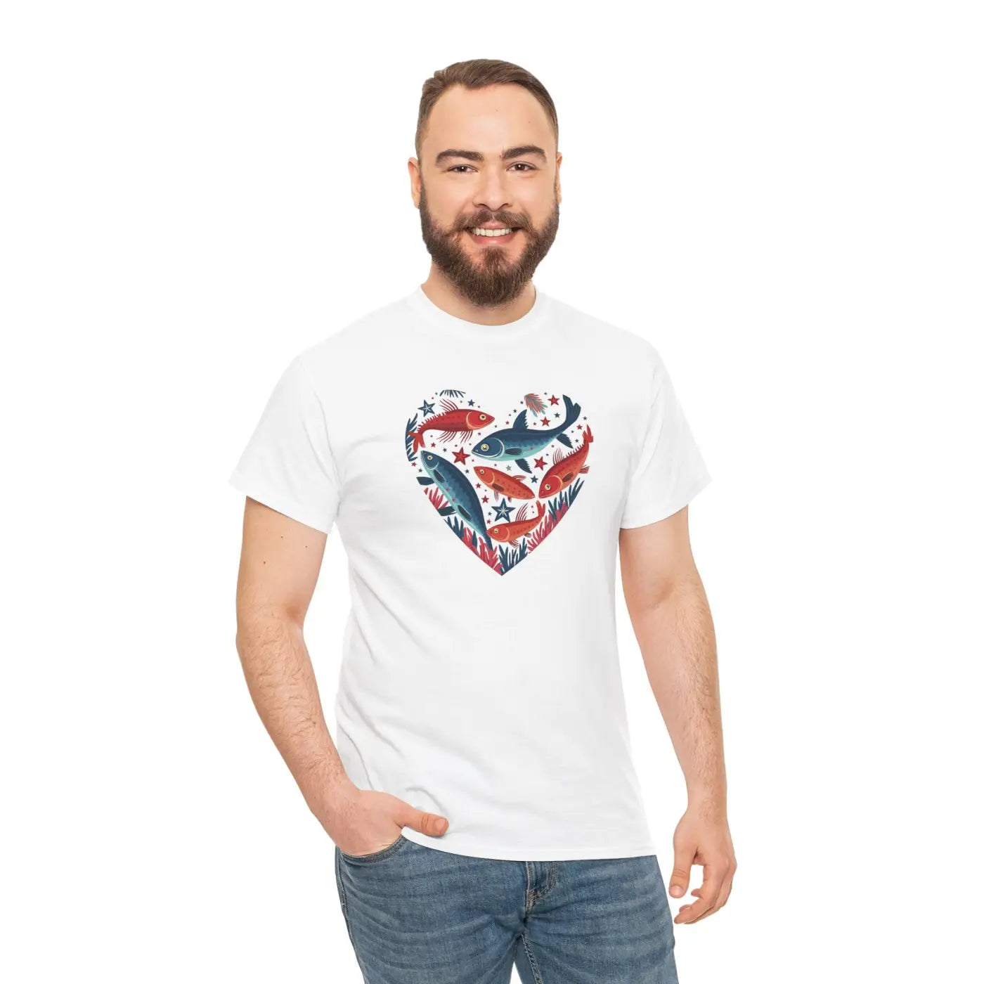 Fishes Unisex Heavy Cotton Tee - Heart Design - DipaliZ