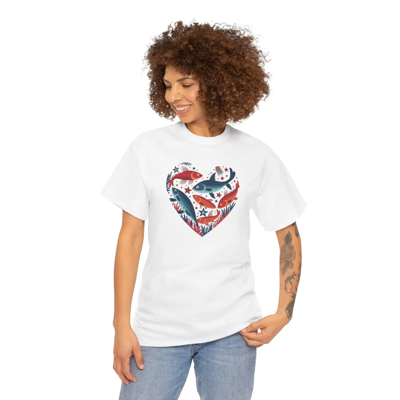 Fishes Unisex Heavy Cotton Tee - Heart Design - DipaliZ