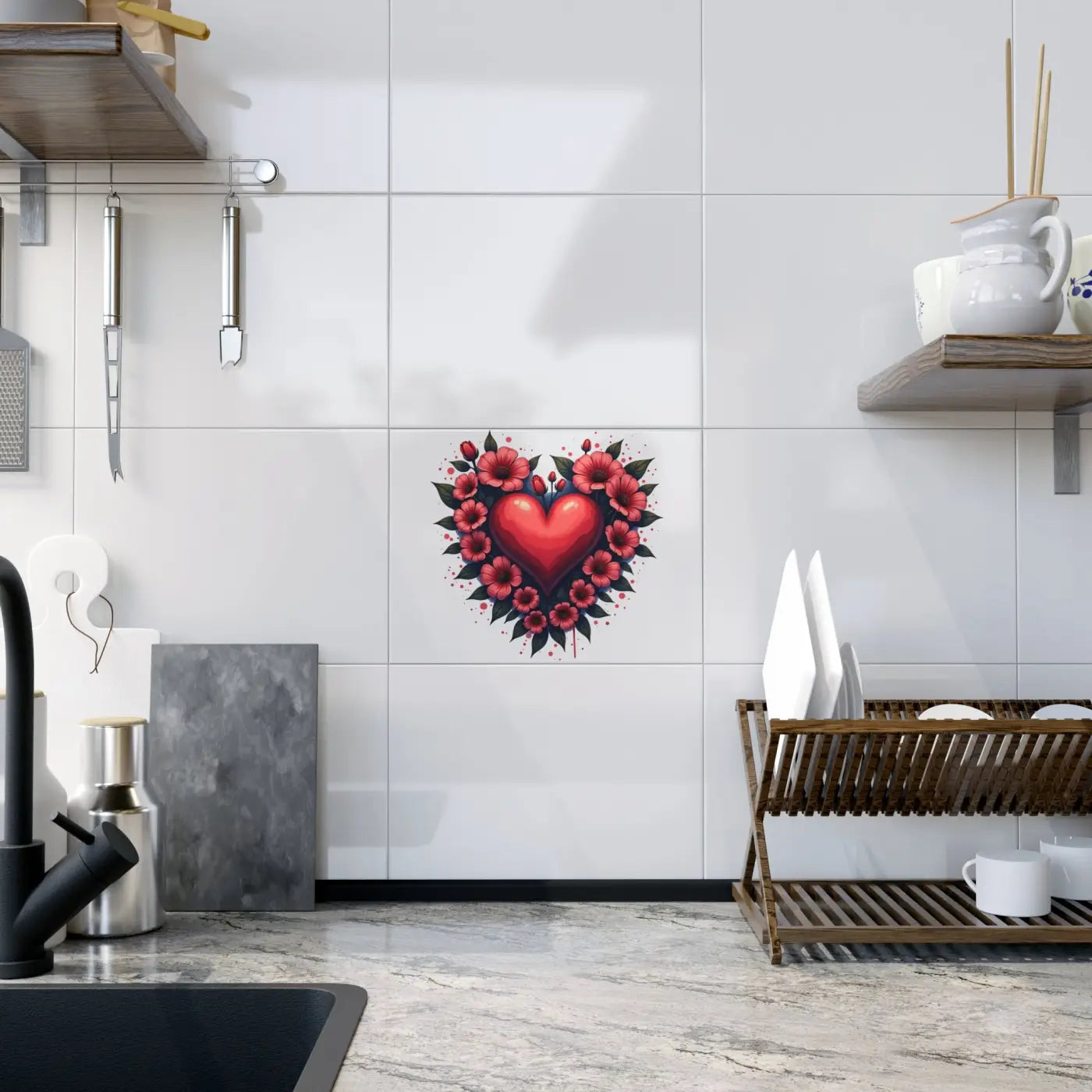 Vibrant Heart Ceramic Photo Tile - Flowers Design - DipaliZ