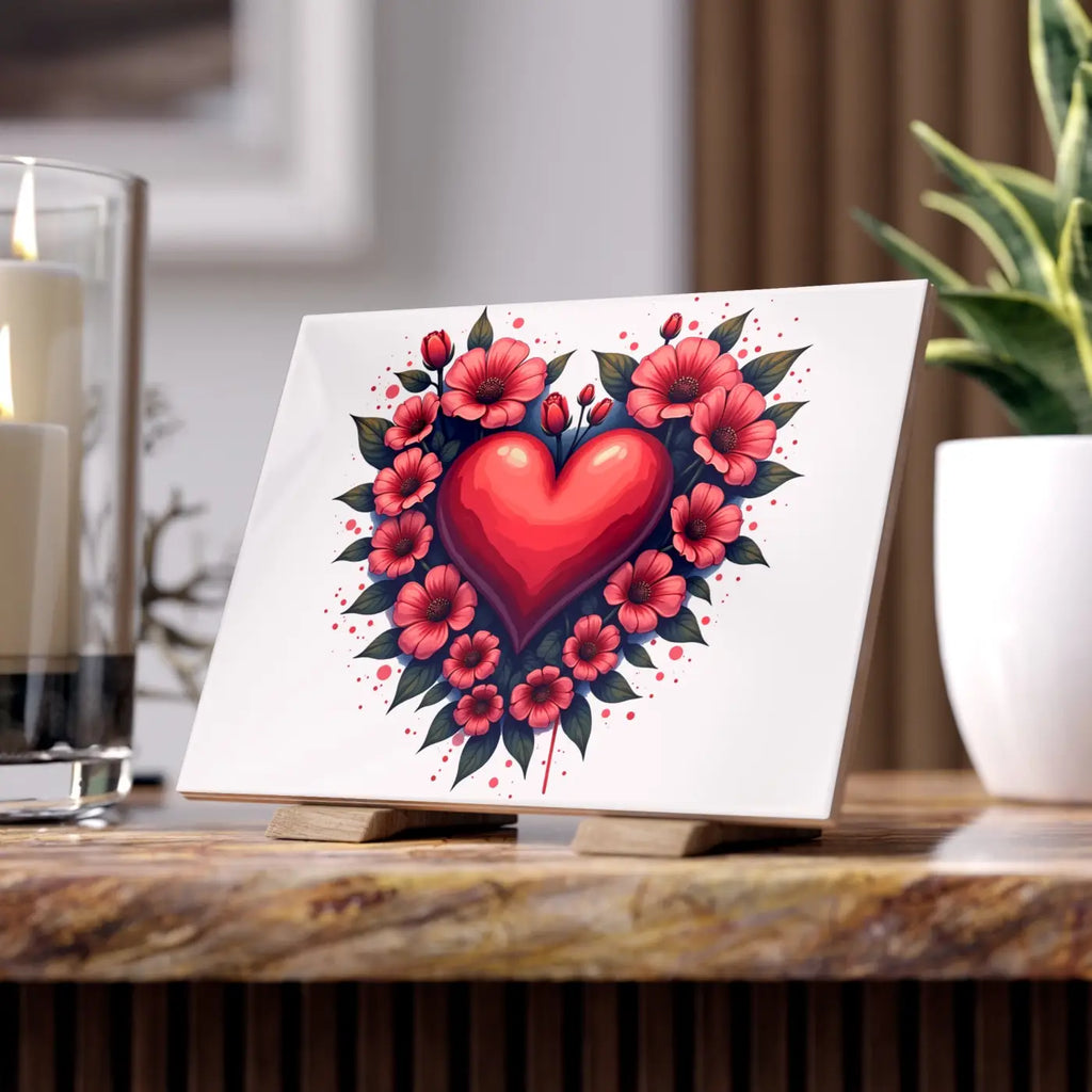 Vibrant Heart Ceramic Photo Tile - Flowers Design - DipaliZ