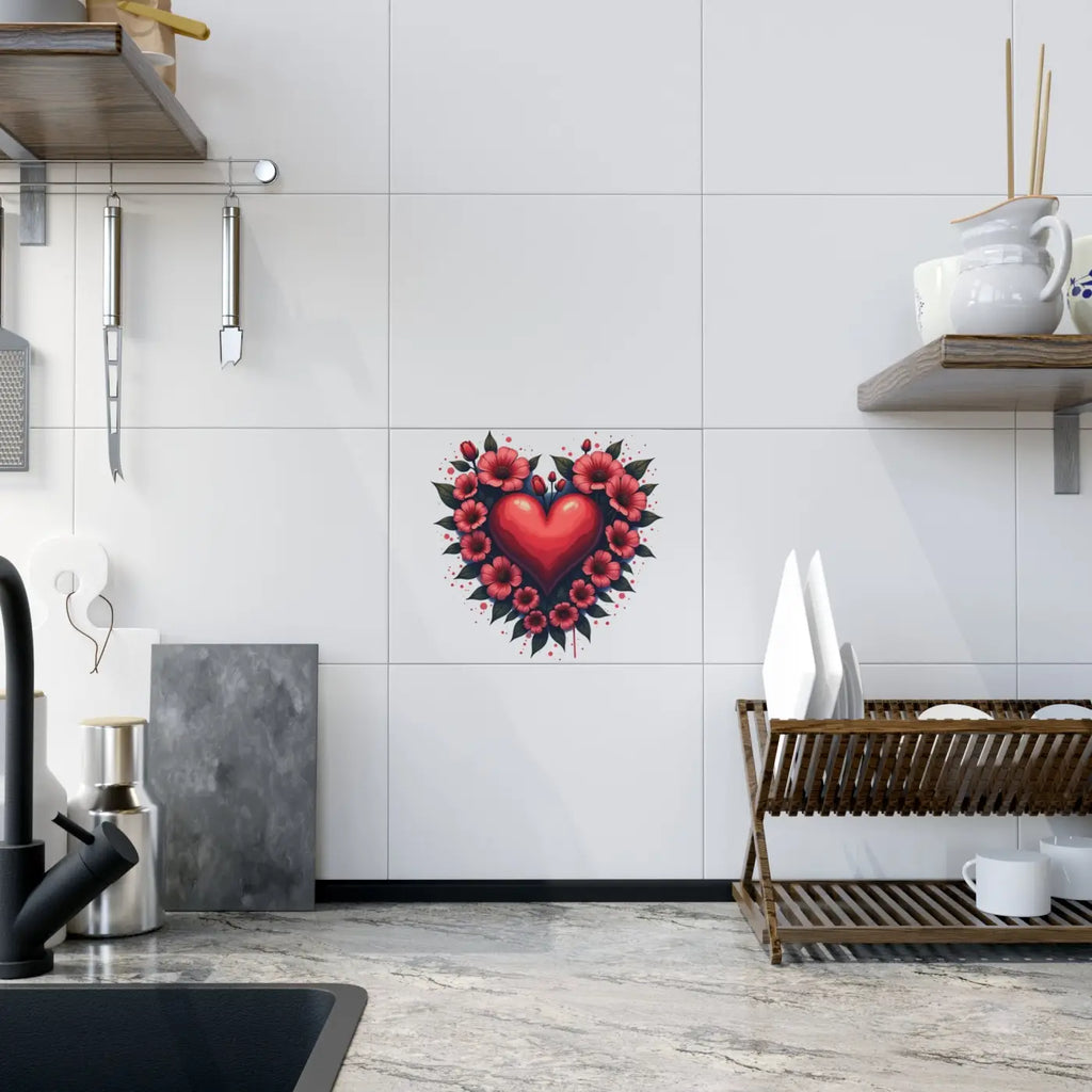 Vibrant Heart Ceramic Photo Tile - Flowers Design - DipaliZ