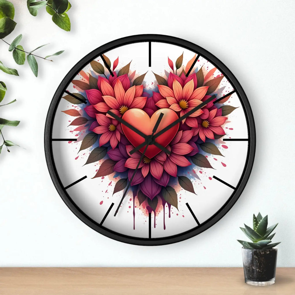Chic Wall Clock - Heart and Vibrant Blooms Design - DipaliZ