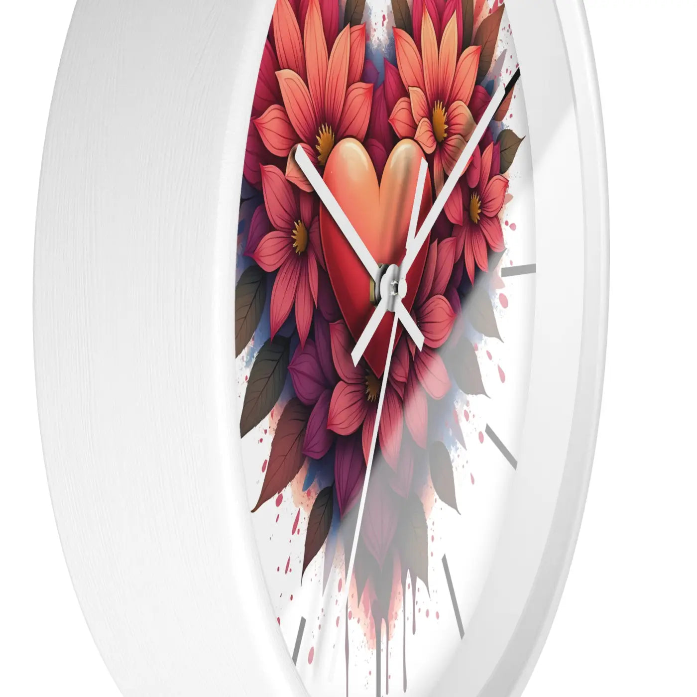 Chic Wall Clock - Heart and Vibrant Blooms Design - DipaliZ