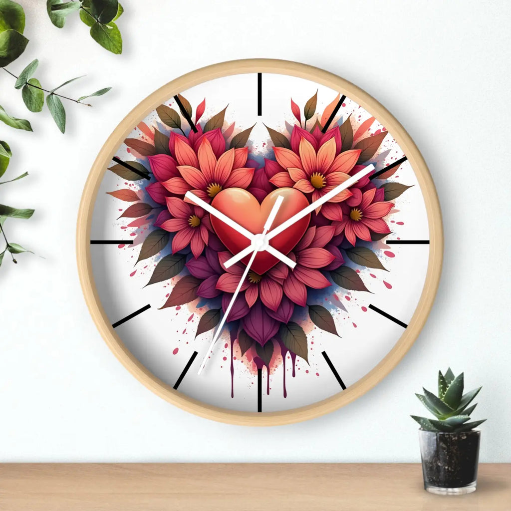 Chic Wall Clock - Heart and Vibrant Blooms Design - DipaliZ