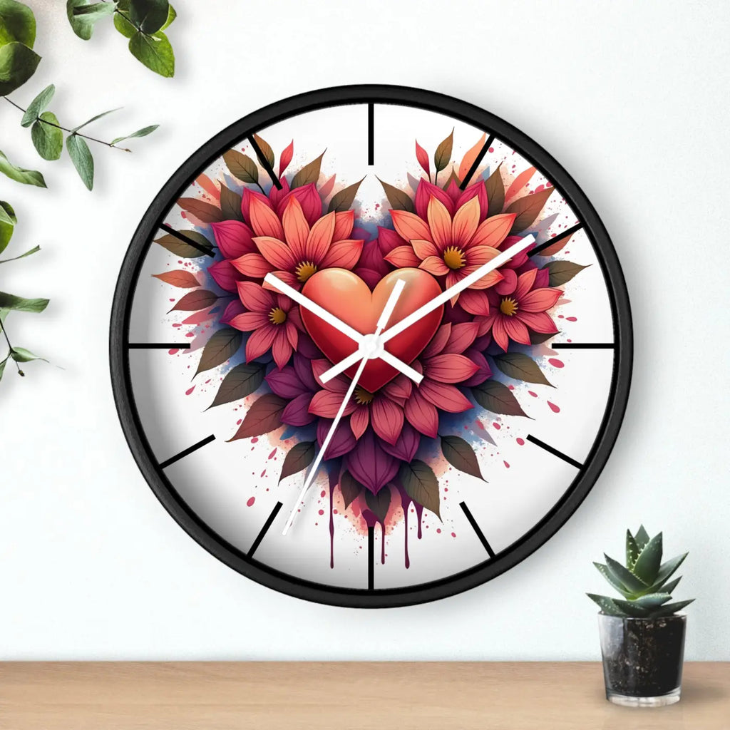 Chic Wall Clock - Heart and Vibrant Blooms Design - DipaliZ