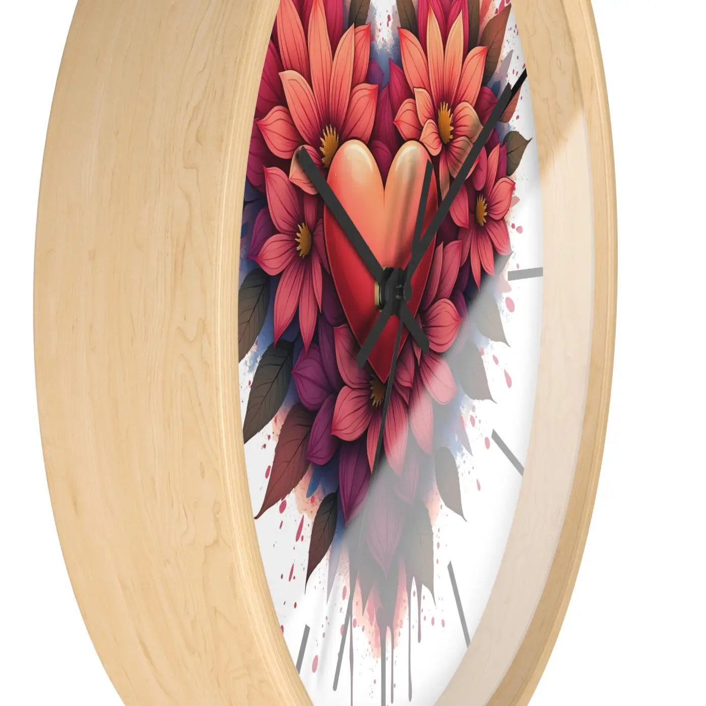 Chic Wall Clock - Heart and Vibrant Blooms Design - DipaliZ