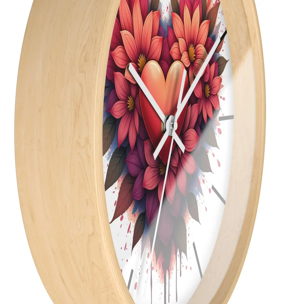 Chic Wall Clock - Heart and Vibrant Blooms Design - DipaliZ