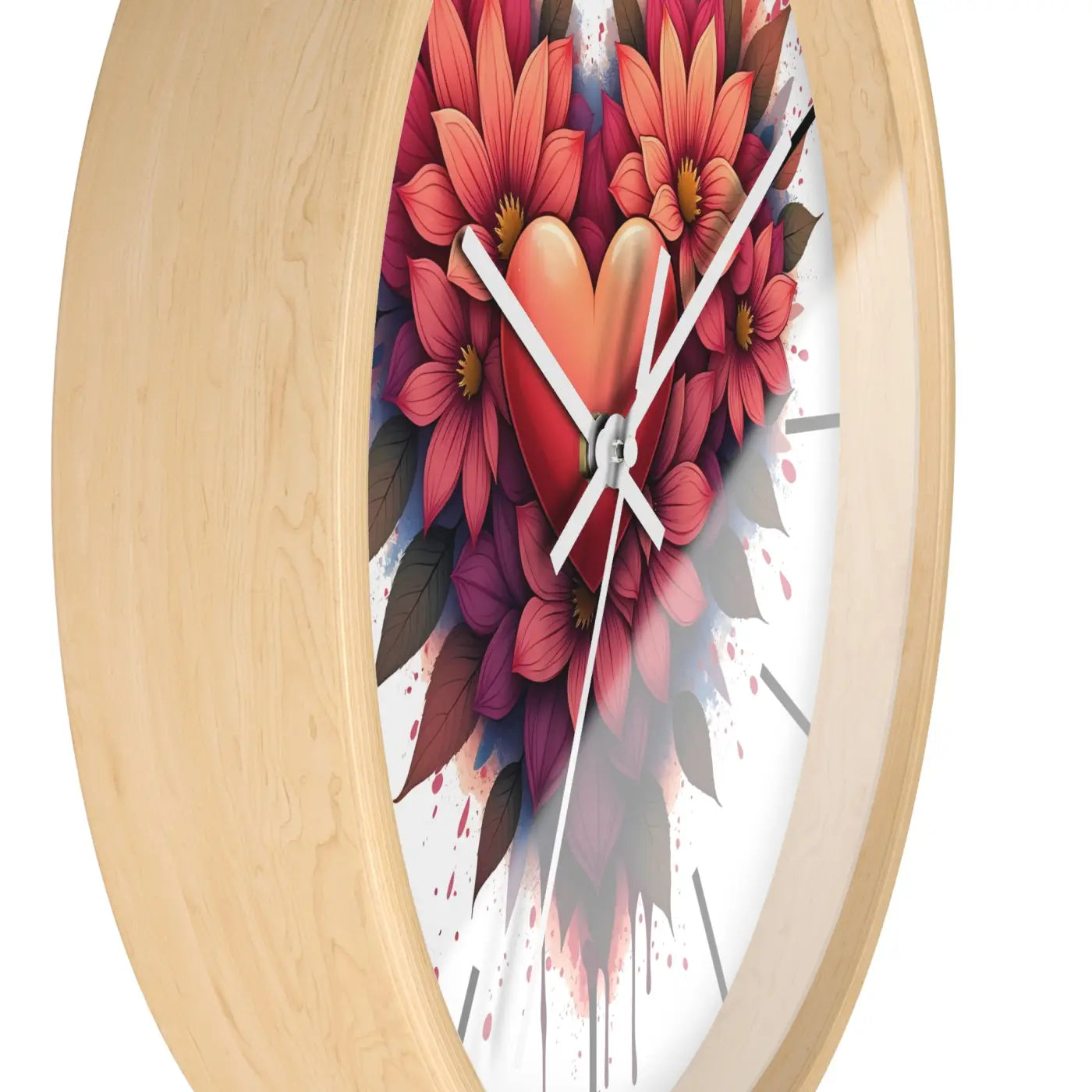Chic Wall Clock - Heart and Vibrant Blooms Design - DipaliZ