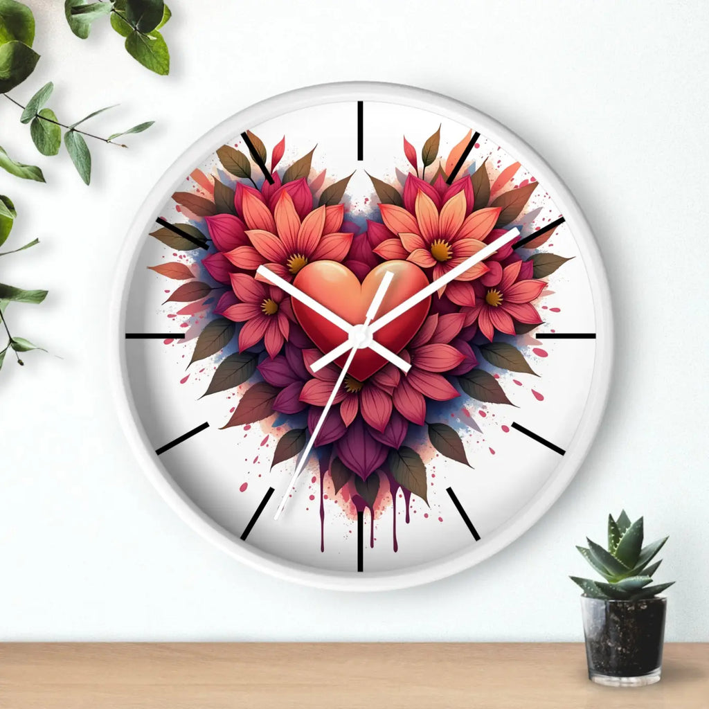Chic Wall Clock - Heart and Vibrant Blooms Design - DipaliZ