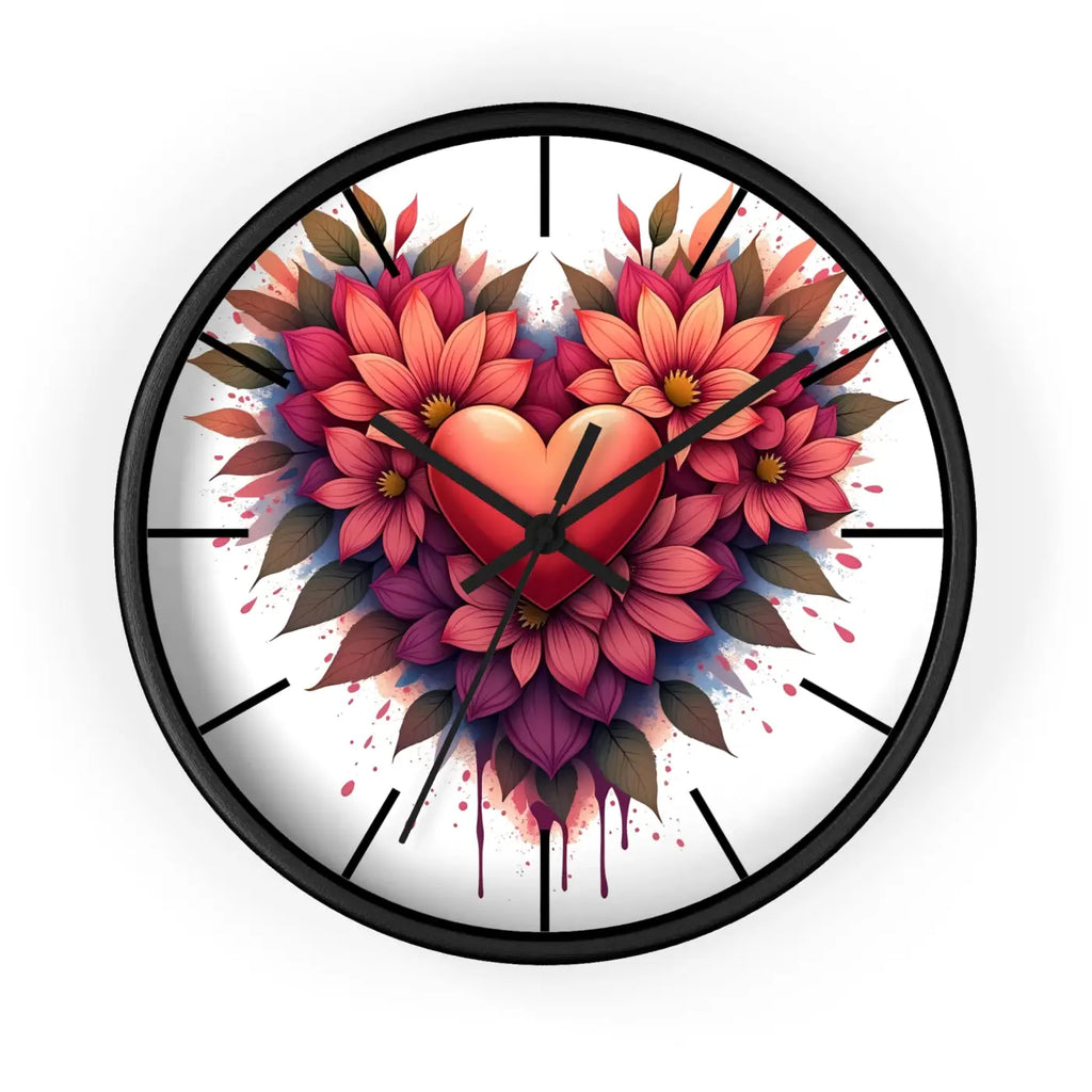 Chic Wall Clock - Heart and Vibrant Blooms Design - DipaliZ