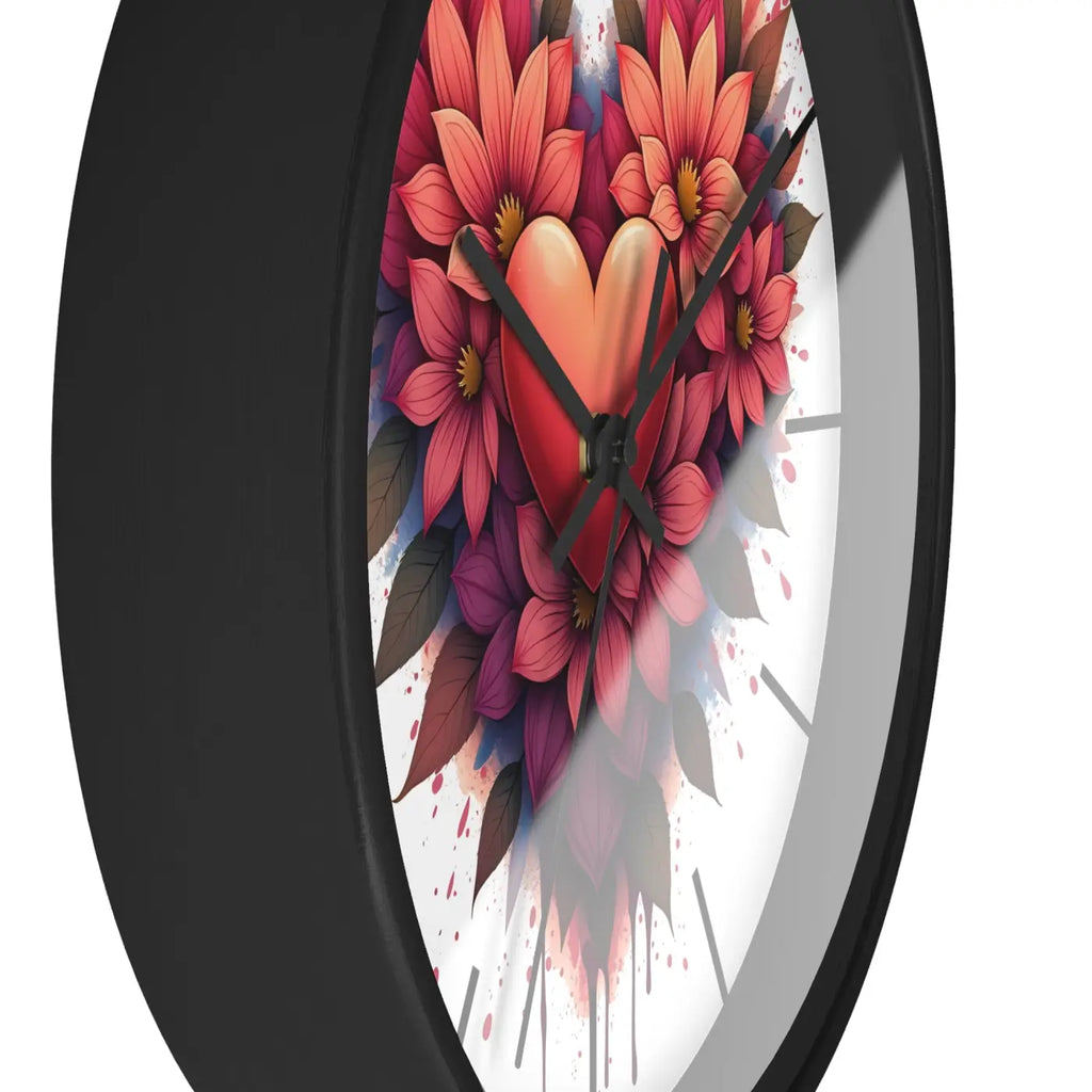 Chic Wall Clock - Heart and Vibrant Blooms Design - DipaliZ