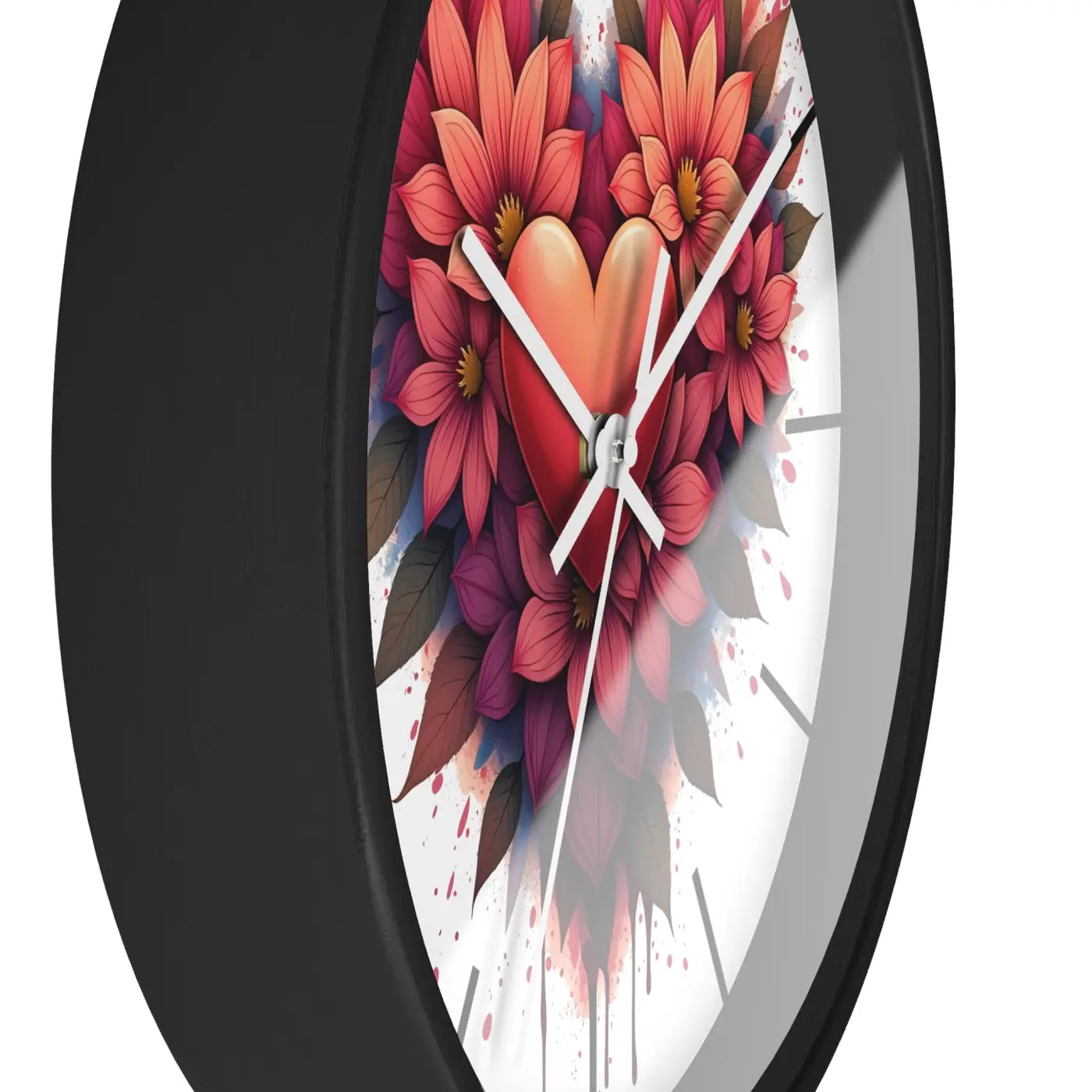 Chic Wall Clock - Heart and Vibrant Blooms Design - DipaliZ