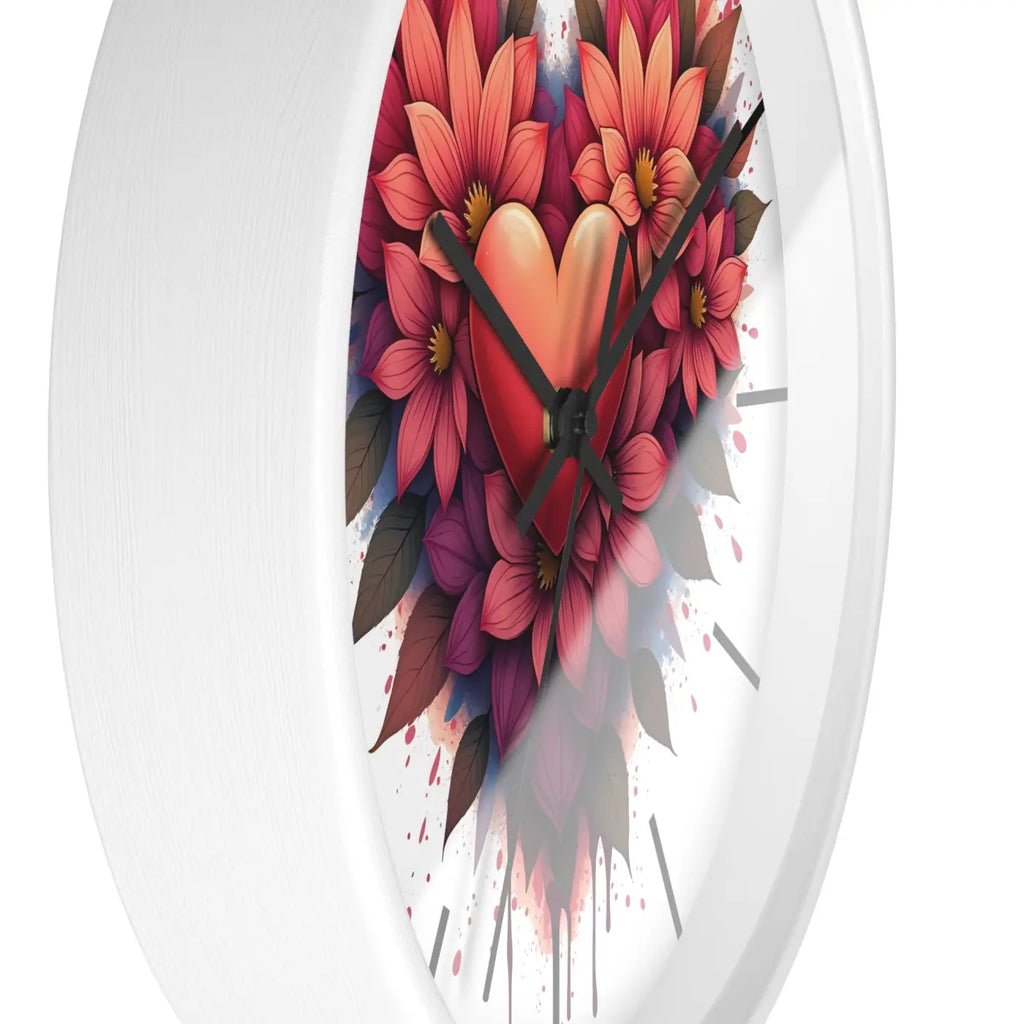 Chic Wall Clock - Heart and Vibrant Blooms Design - DipaliZ