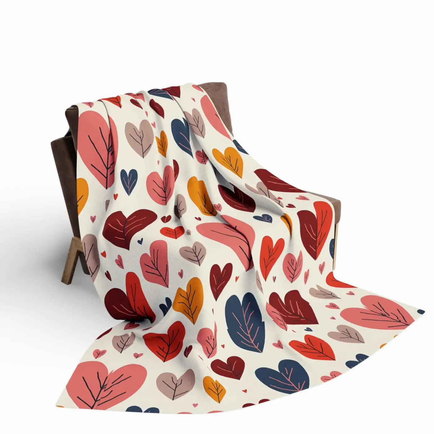 Vibrant Arctic Fleece Blanket Cozy - Heart Leaves Pattern - DipaliZ