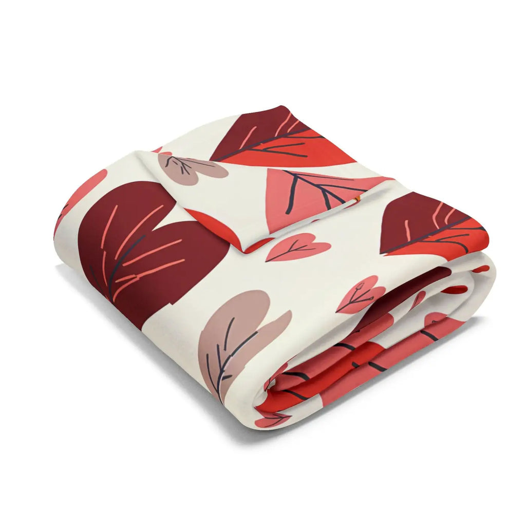 Vibrant Arctic Fleece Blanket Cozy - Heart Leaves Pattern - DipaliZ