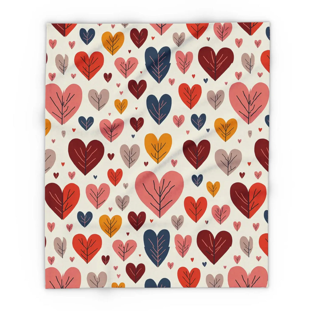 Vibrant Arctic Fleece Blanket Cozy - Heart Leaves Pattern - DipaliZ