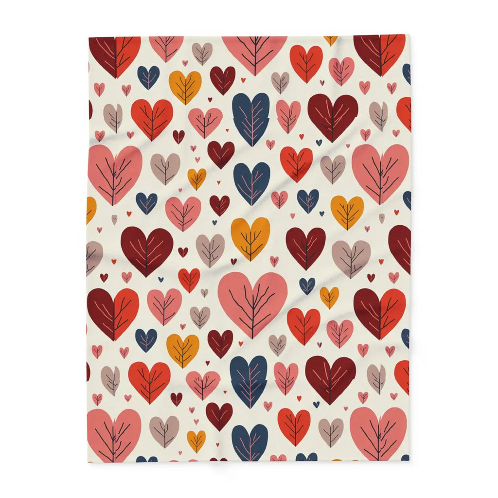 Vibrant Arctic Fleece Blanket Cozy - Heart Leaves Pattern - DipaliZ