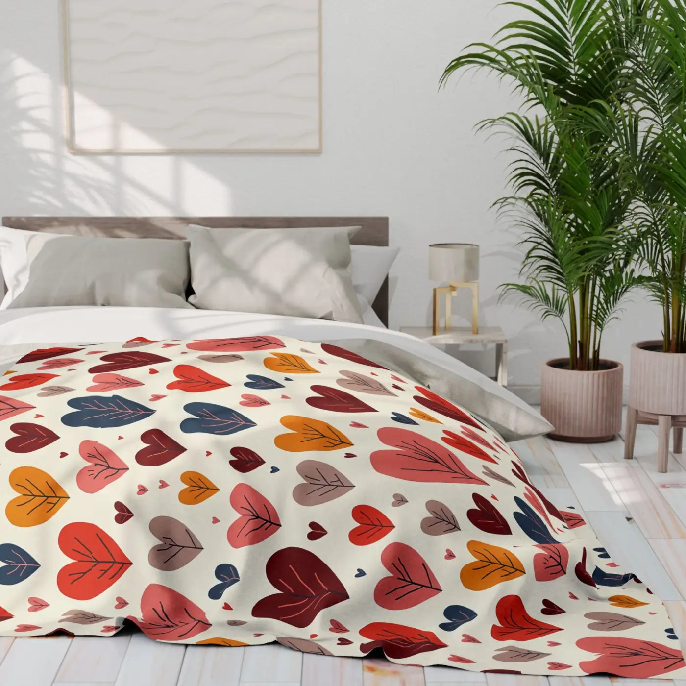Vibrant Arctic Fleece Blanket Cozy - Heart Leaves Pattern - DipaliZ