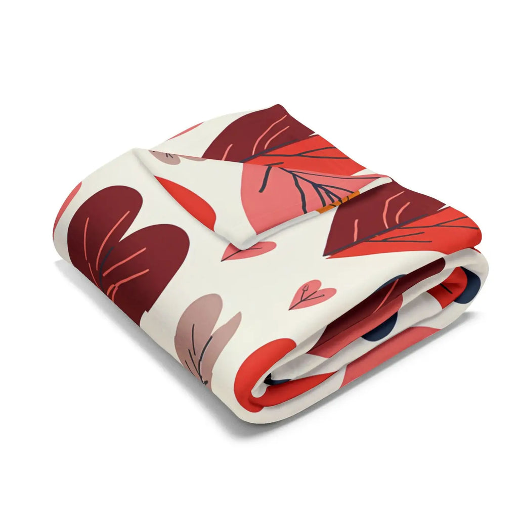 Vibrant Arctic Fleece Blanket Cozy - Heart Leaves Pattern - DipaliZ