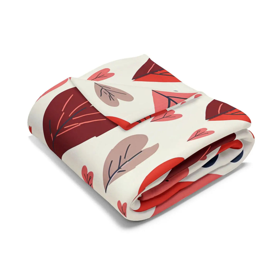 Vibrant Arctic Fleece Blanket Cozy - Heart Leaves Pattern - DipaliZ