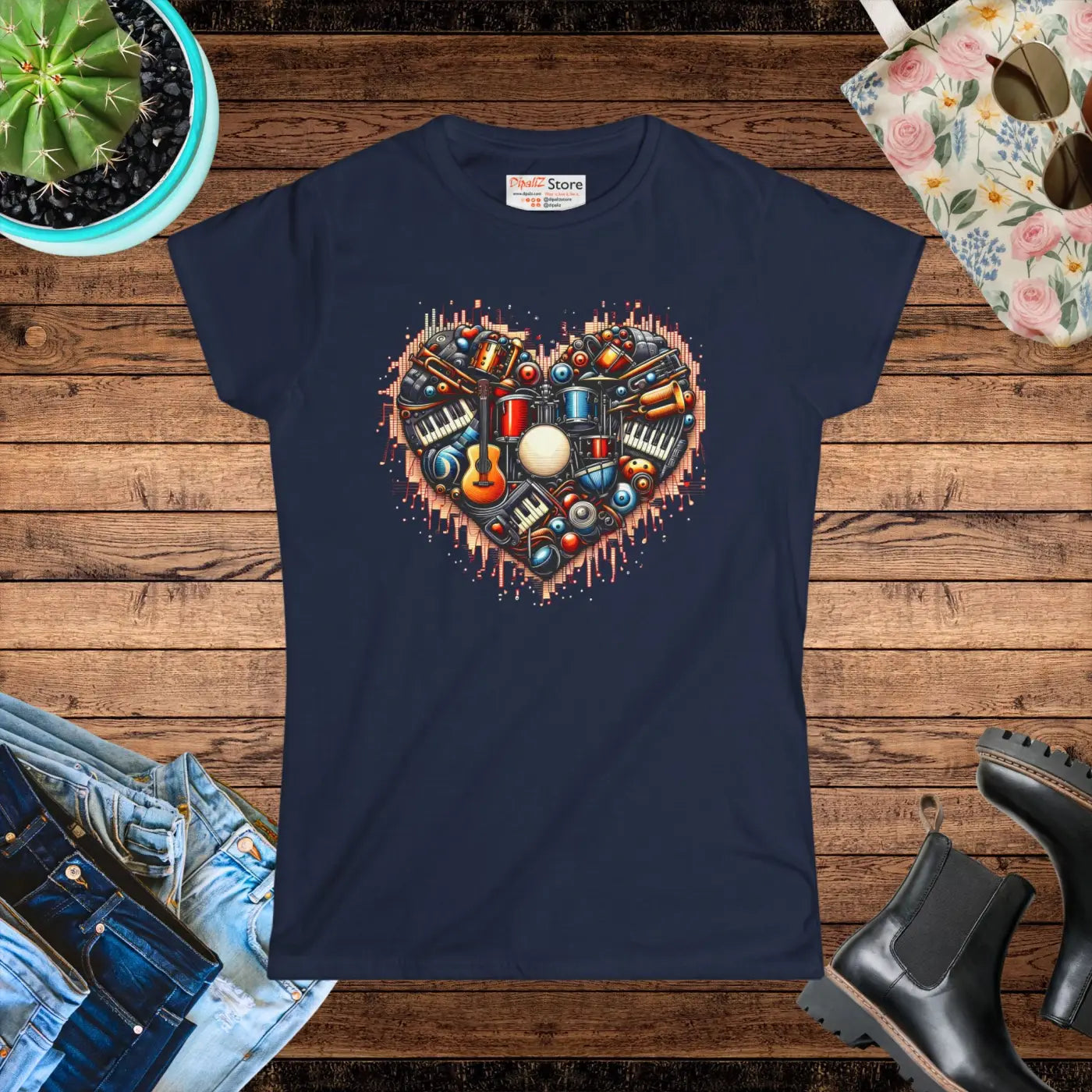 Women's Softstyle Tee - Heart Design Featuring Music - DipaliZ