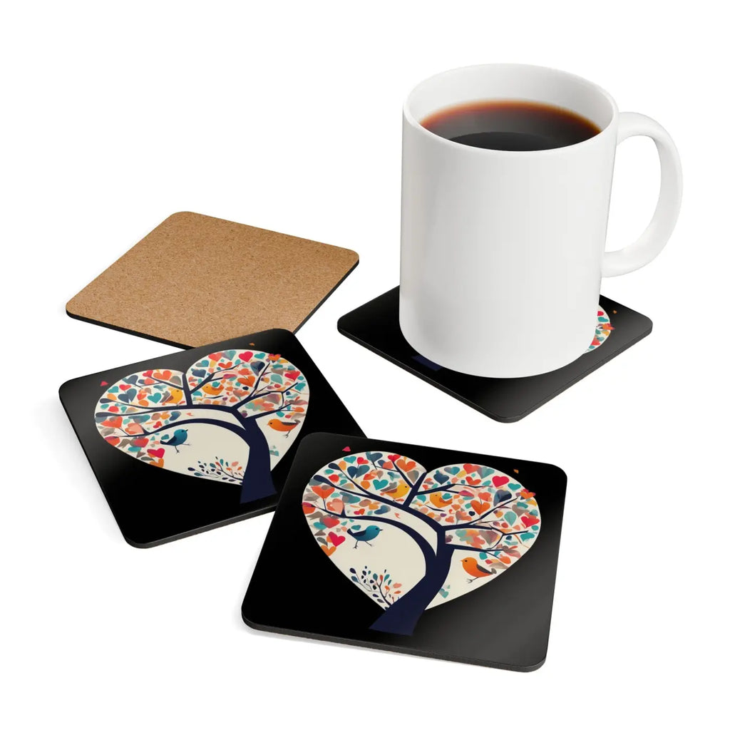 Heart Shaped Tree Corkwood Coaster Set - Nature Inspired - DipaliZ