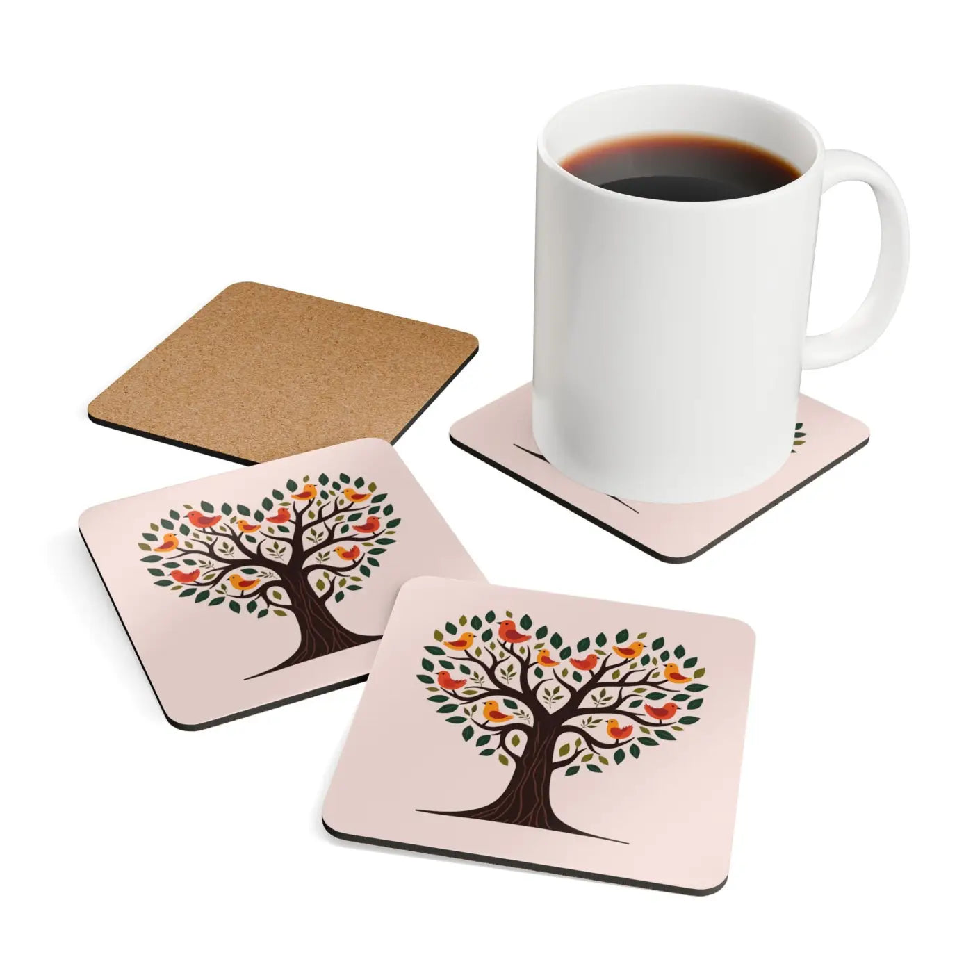 Heart Shaped Tree Corkwood Coaster Set - Functional Decor - DipaliZ