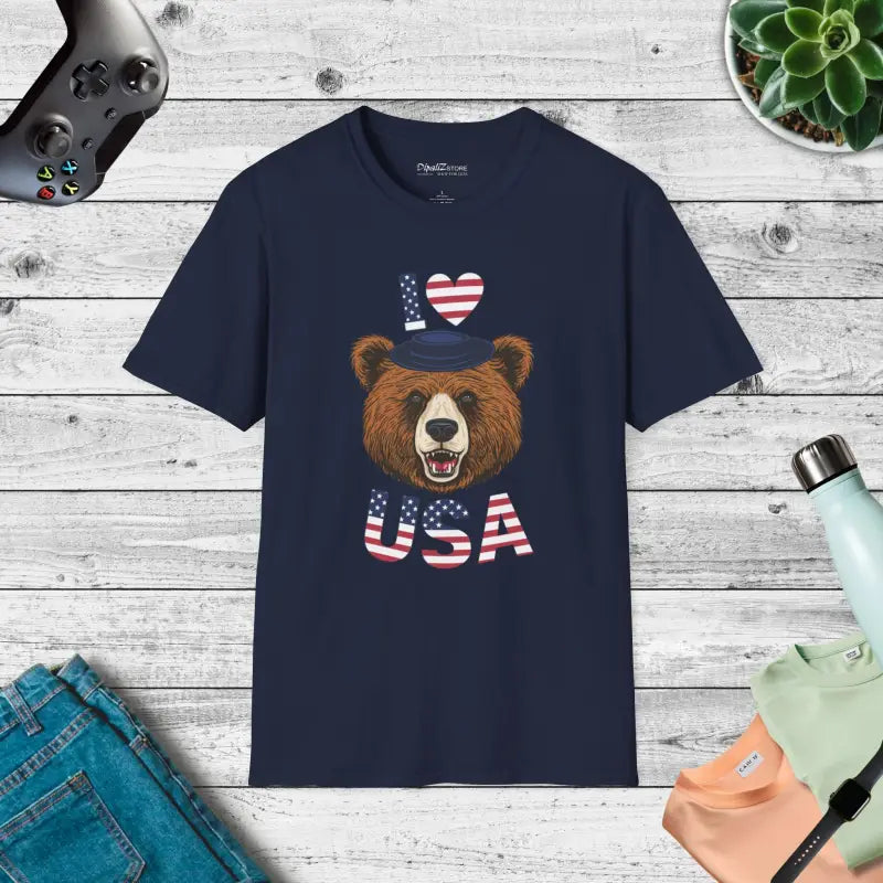 Bear T-Shirt USA Heart Unisex - Comfortable Patriotic Tee - DipaliZ