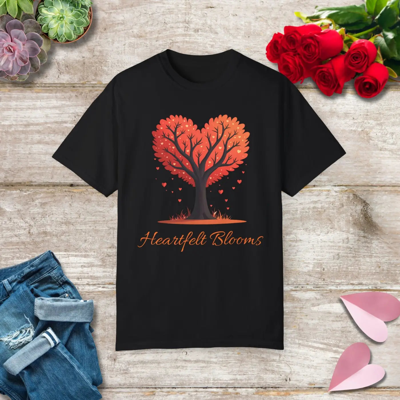 Heartfelt Blooms Tee - Heart Shaped Tree Design - DipaliZ
