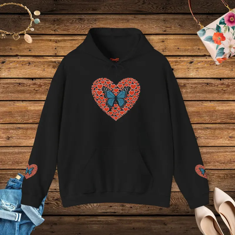Hooded Sweatshirt - Flowers Hearts Butterflies Print - DipaliZ