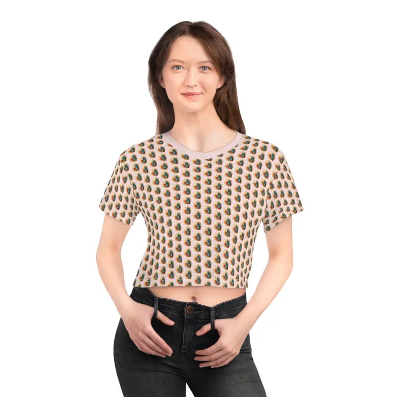 Hearts Crop Tee - All Over Print Style - DipaliZ