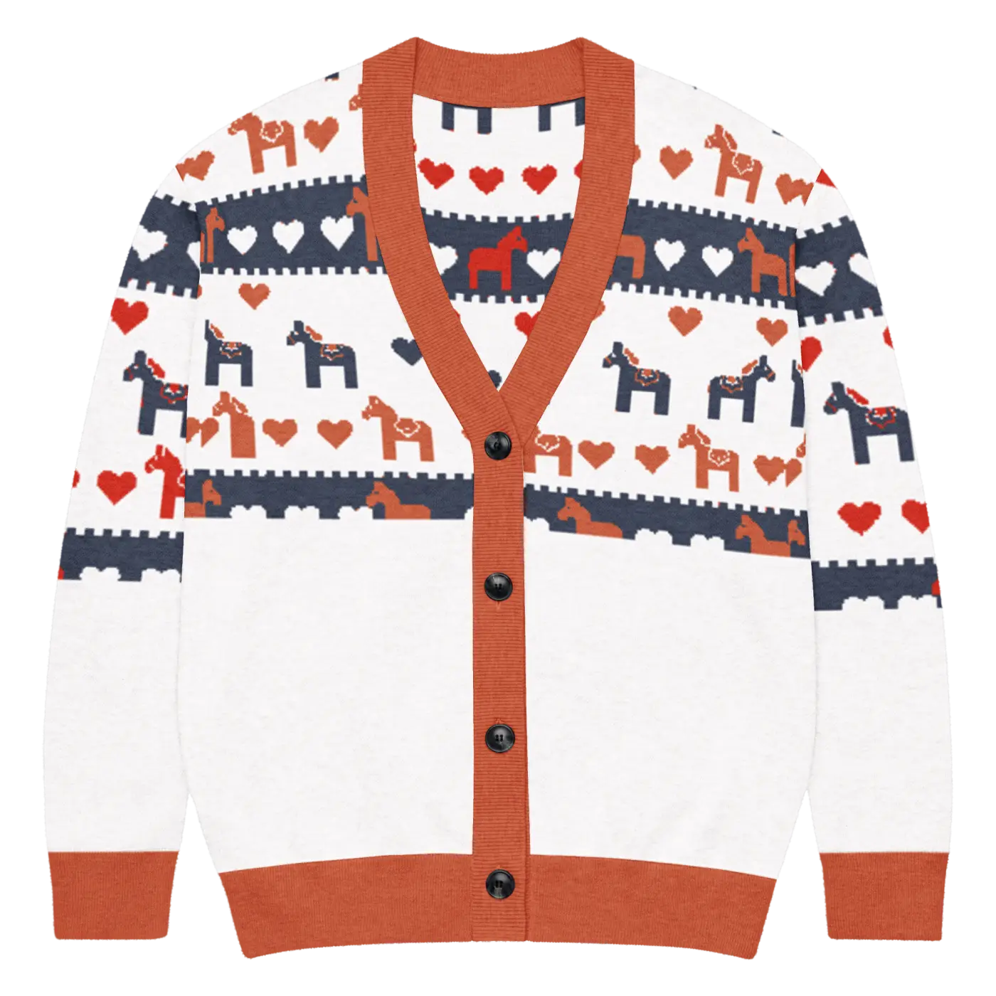 Hearts Dala Horse Knitted Cardigan - Scandinavian Charm - DipaliZ