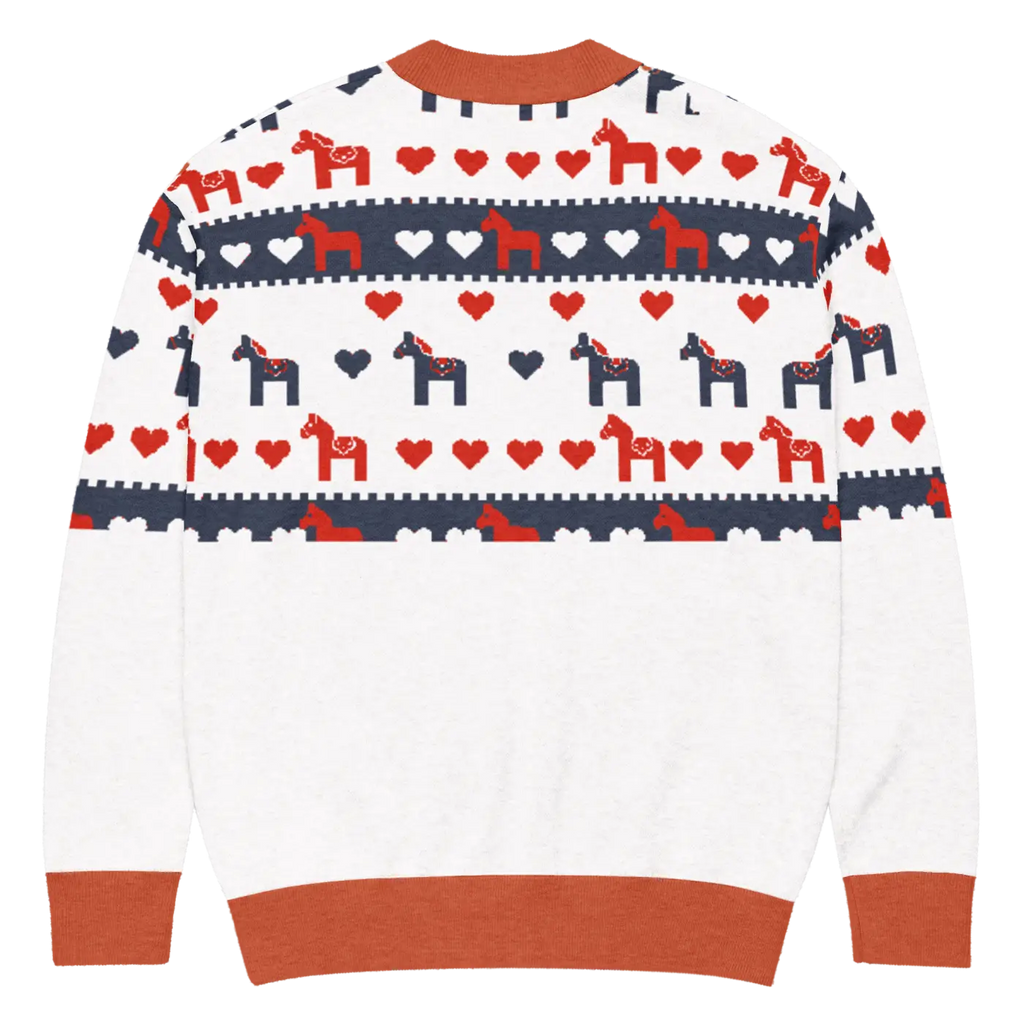 Hearts Dala Horse Knitted Cardigan - Scandinavian Charm - DipaliZ