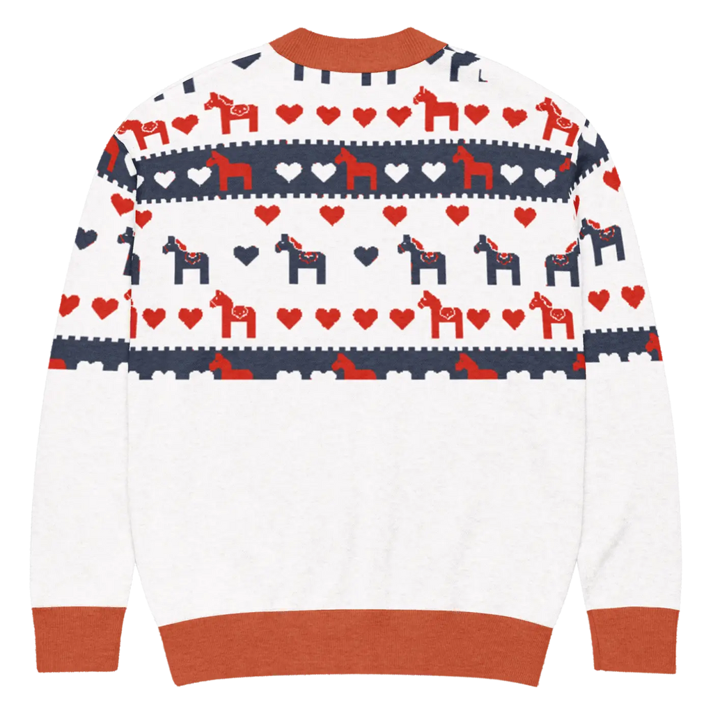 Hearts Dala Horse Knitted Cardigan - Scandinavian Charm - DipaliZ