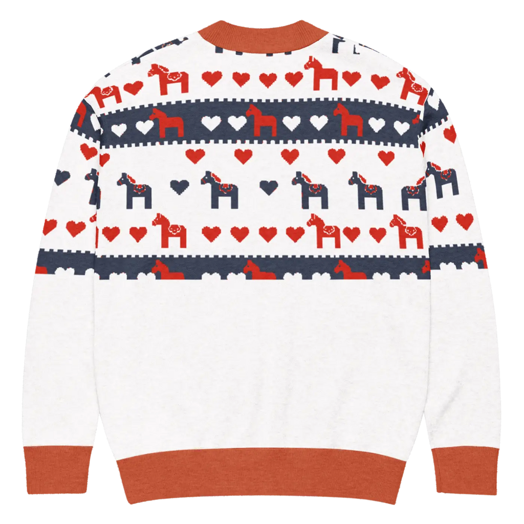 Hearts Dala Horse Knitted Cardigan - Scandinavian Charm - DipaliZ