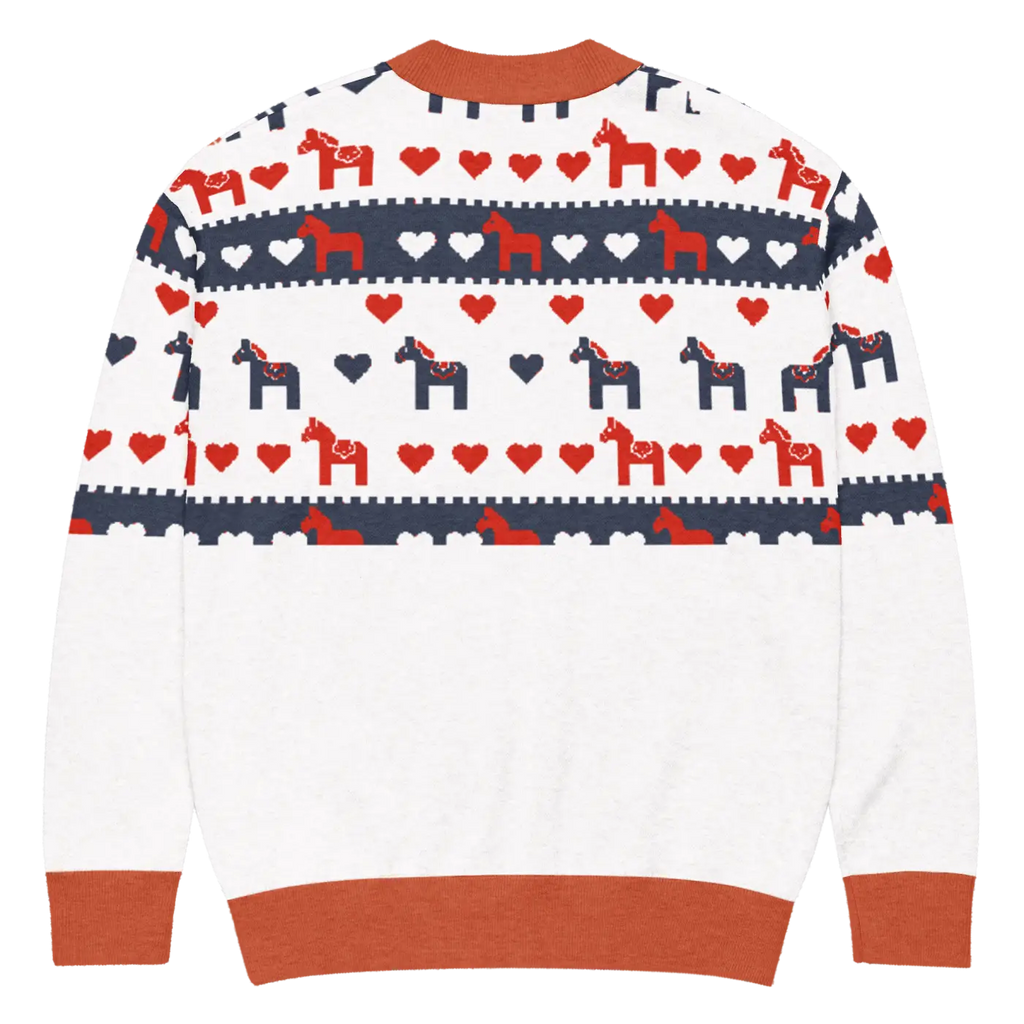 Hearts Dala Horse Knitted Cardigan - Scandinavian Charm - DipaliZ