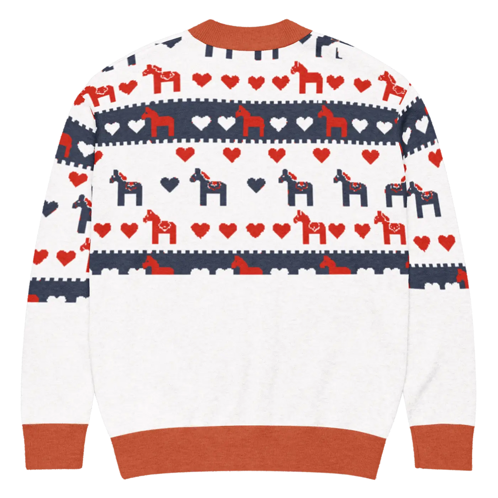 Hearts Dala Horse Knitted Cardigan - Scandinavian Charm - DipaliZ