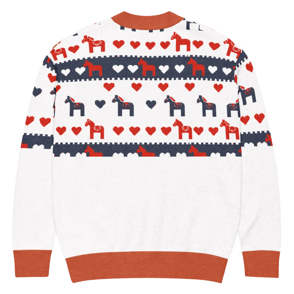 Hearts Dala Horse Knitted Cardigan - Scandinavian Charm - DipaliZ