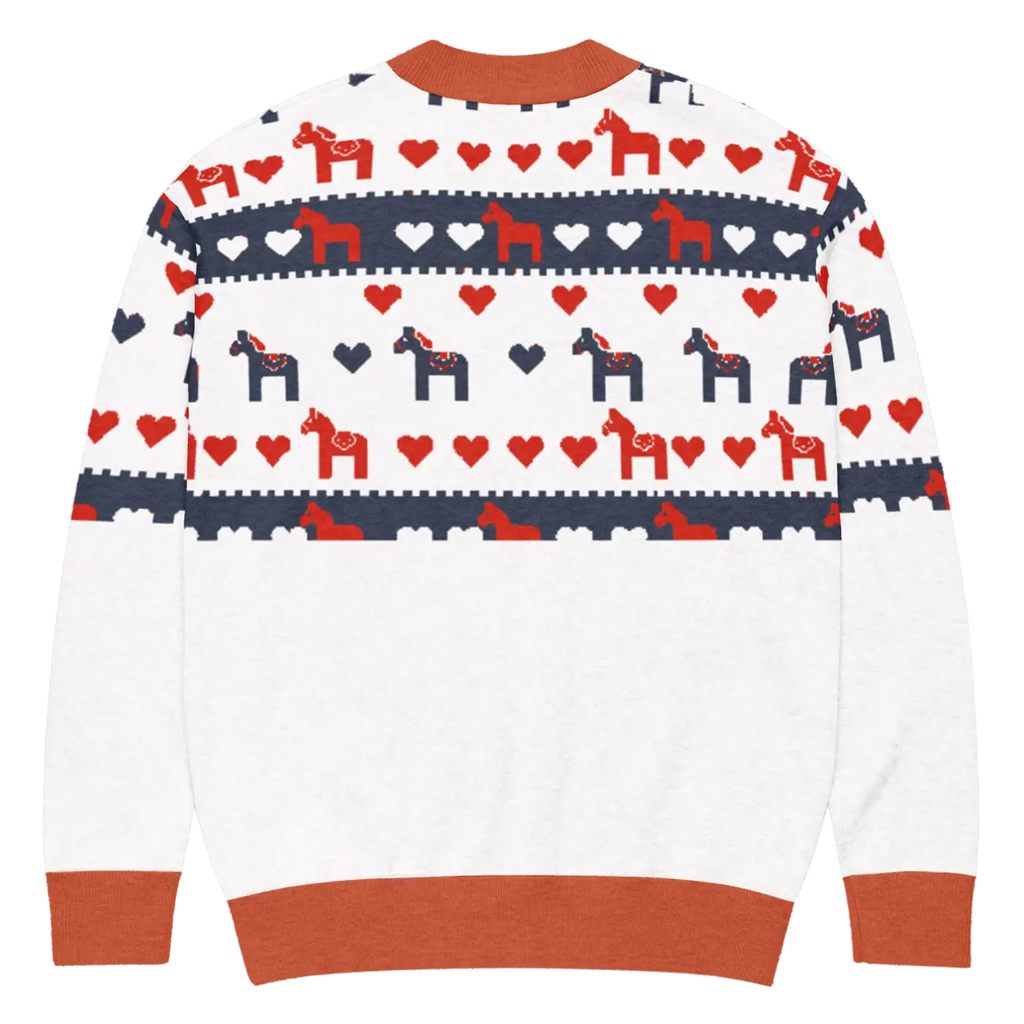 Hearts Dala Horse Knitted Cardigan - Scandinavian Charm - DipaliZ