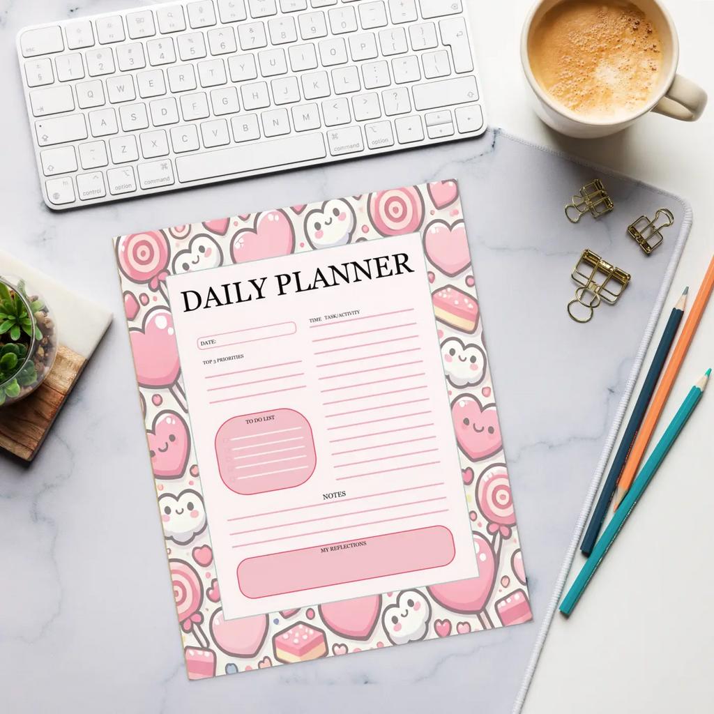 Stylish Daily Planner - Vibrant Hearts Edition - DipaliZ